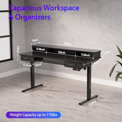 Electric Standing Desk with 2 Drawers, Height Adjustable for Home Office B137