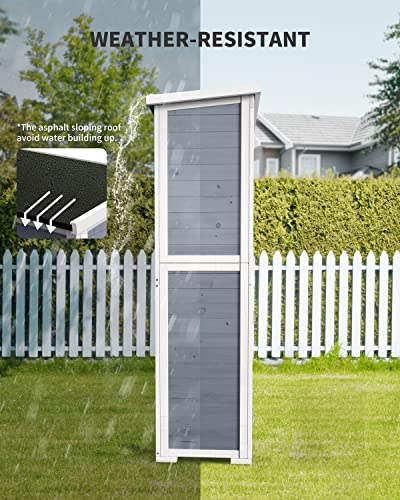 Outdoor Storage Cabinet with 3 Shelves, Double Lockable Wooden Garden Shed Z175