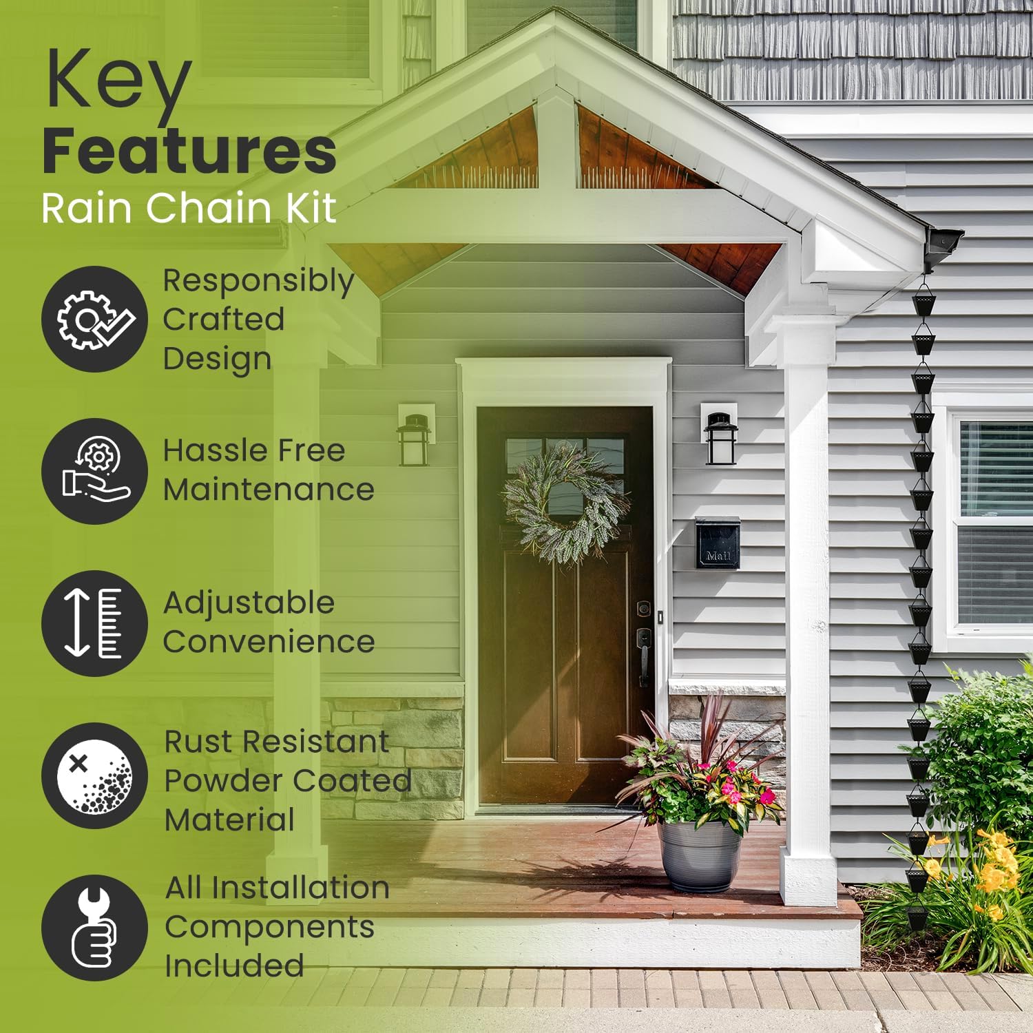 Rain Chain Kit with Adapter and Extension, 10 ft, Black Powder Coated U7933