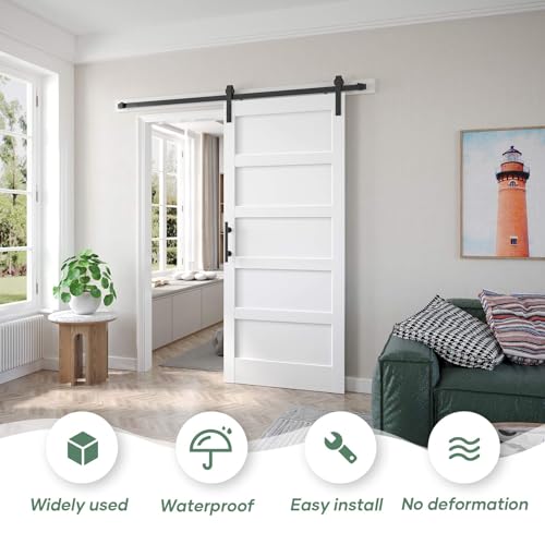 White Barn Door with Sliding Hardware Kit, 7FT, 5-Panel K864232
