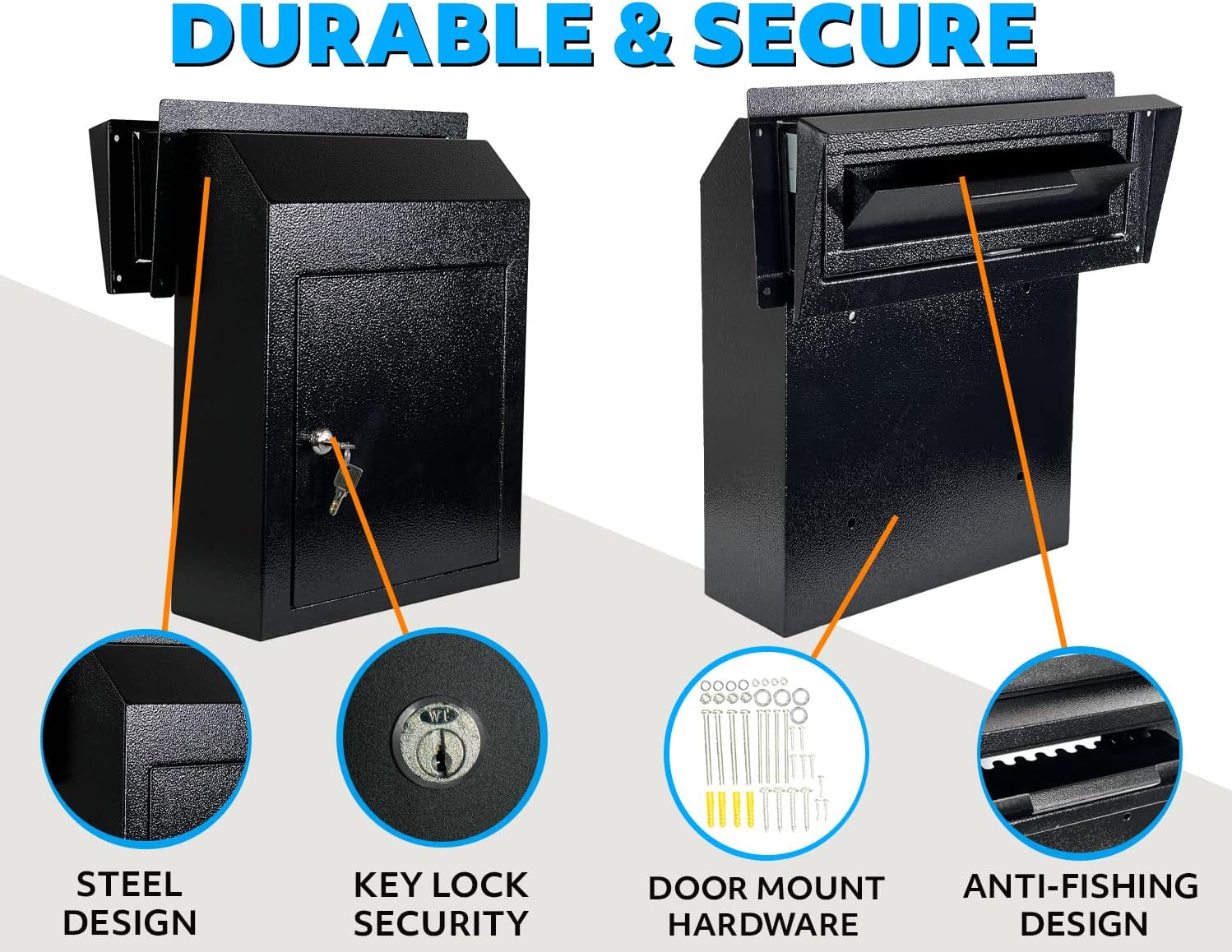 Rainproof Heavy Duty Mailbox Door Drop Box - Galvanized Steel Weatherproof for Keys, Deposit, Mails C393867