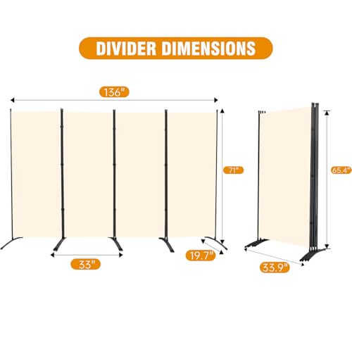 Room Divider Screen 3 Panel Folding Partition with Metal Frame, Grey M4968