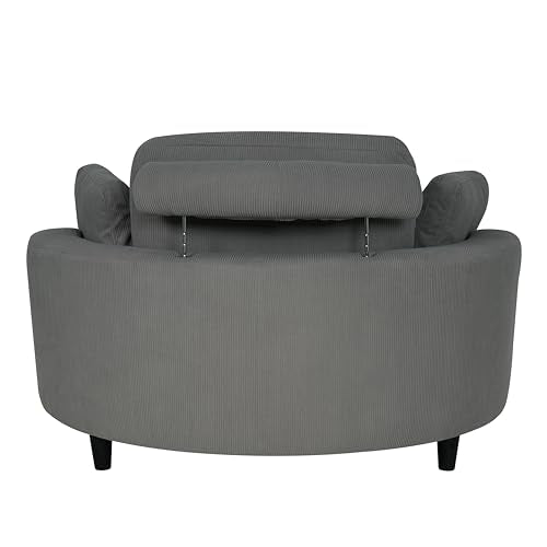 Corduroy Barrel Chair with Adjustable Headrest and Ottoman U714