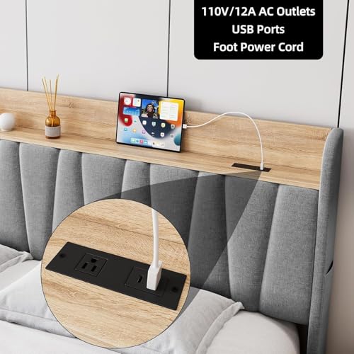 Queen Size Bed Frame with Storage Headboard and Drawers H139426