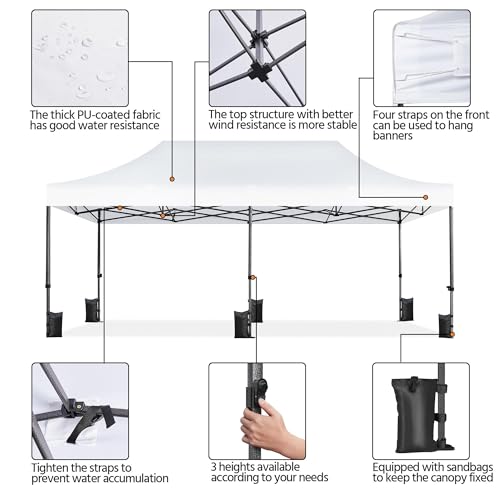 Heavy Duty Pop Up Canopy Tent 10x20 with Wheeled Carry Bag, White X6840
