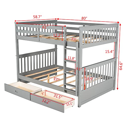 Twin Over Full Bunk Bed with Slide and Stairs for Kids E212