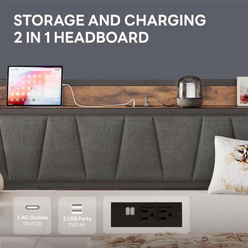Daybed with Trundle and Storage Headboard, Twin Size, Grey M473750