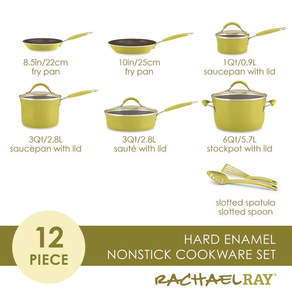 Porcelain Enamel Nonstick Pots and Pans Set, Lemongrass Green X327767
