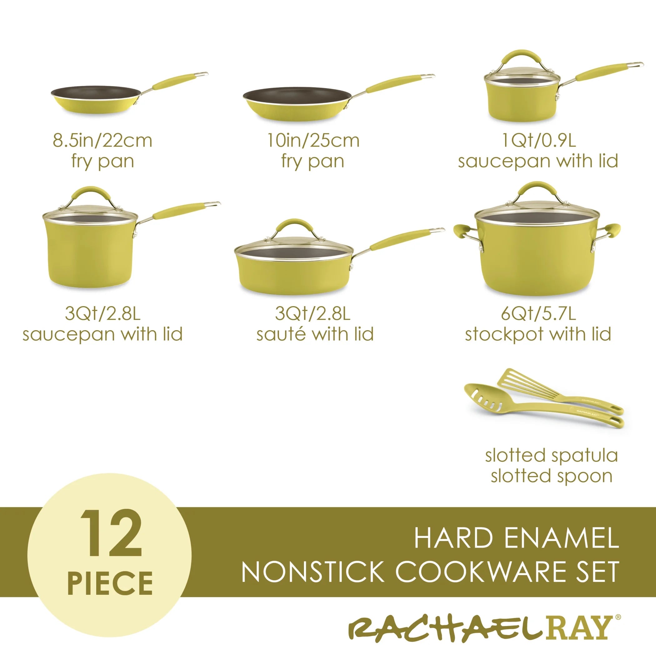 Porcelain Enamel Nonstick Pots and Pans Set, Lemongrass Green X327767