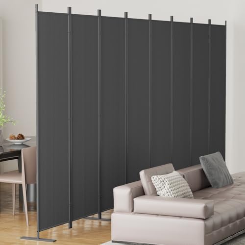 8-Panel 6 ft Tall Indoor Folding Room Divider, Portable Privacy Screen, Freestanding Partition, Dark Grey K442