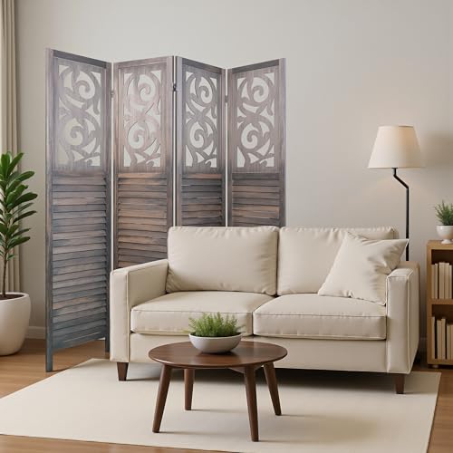 6 Panel Wooden Room Divider with Shelves B102027
