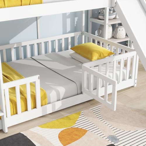 Twin Over Full Bunk Bed with Slide and Storage Stairs C57577