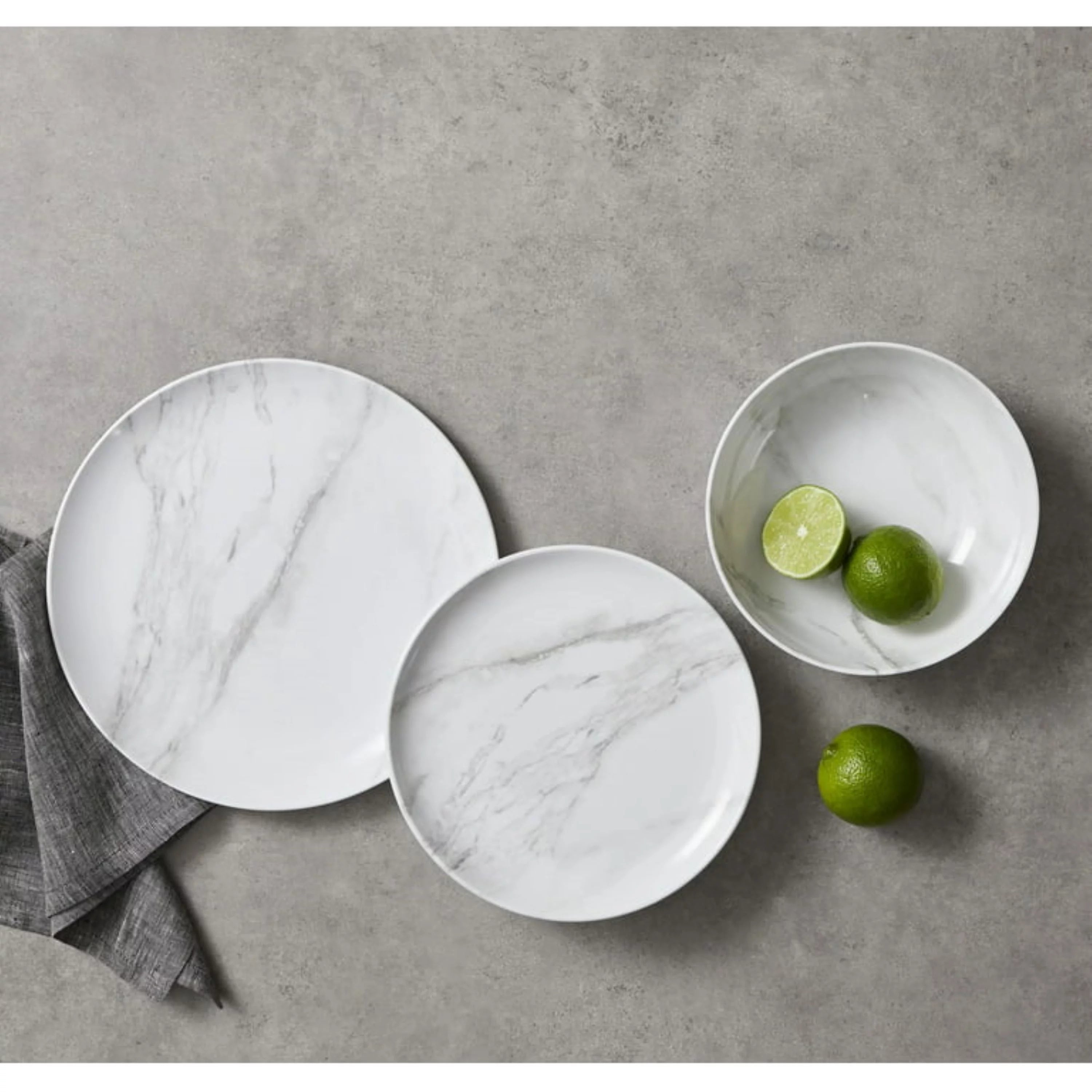 12-Piece Grey and White Marble Dinnerware Set X2249