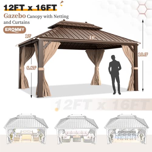 12x20 Hardtop Gazebo Double Roof Galvanized Steel Outdoor Aluminum Frame with Netting and Curtains M3306