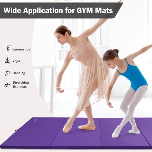 Folding Exercise Gymnastics Mat, 4x8x2 Inch, High-Density Anti-Tear, Portable with Carrying Handles J951