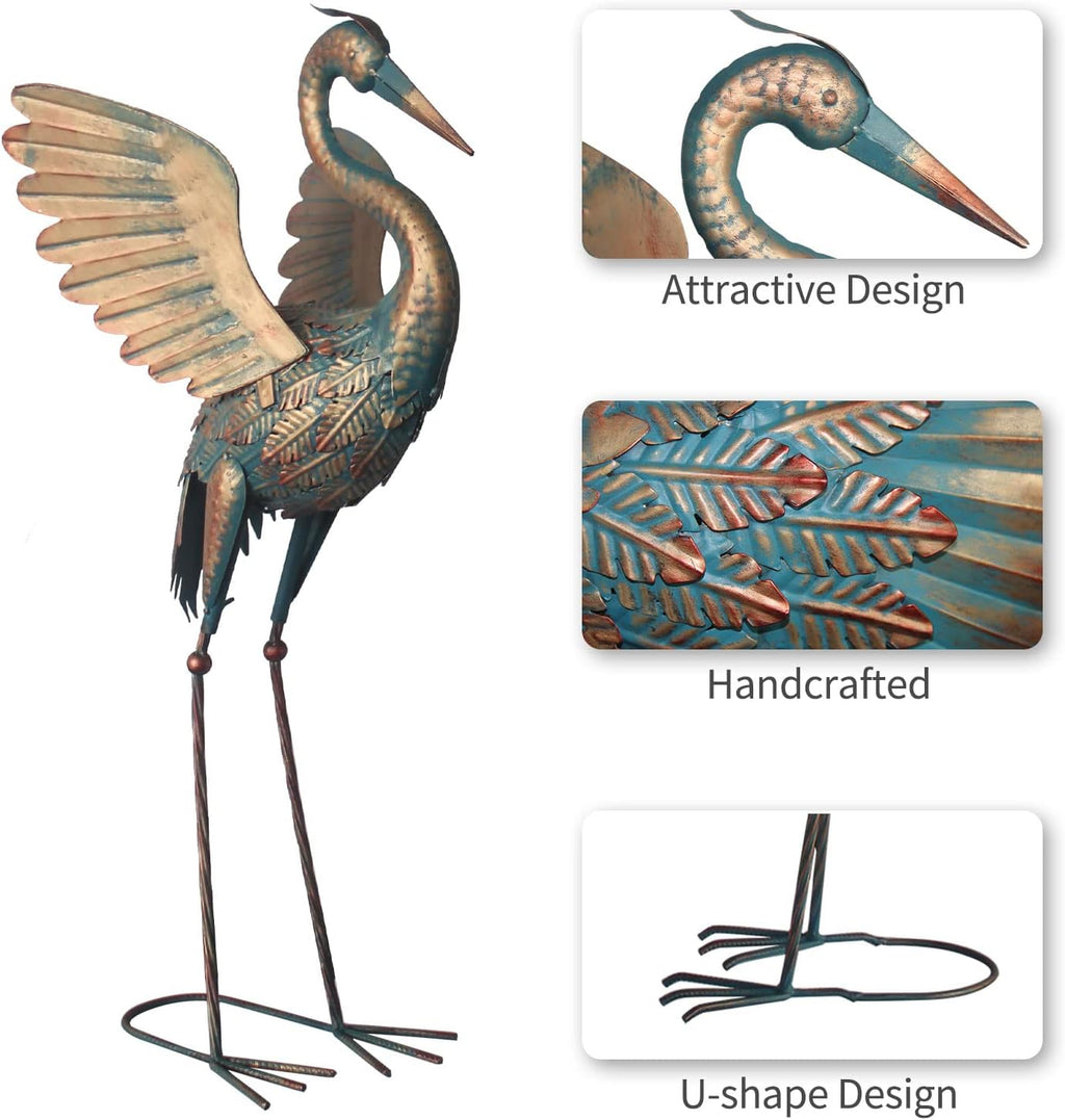 Metal Crane Garden Statue Décor, Set of 2, Outdoor Yard Art E696654