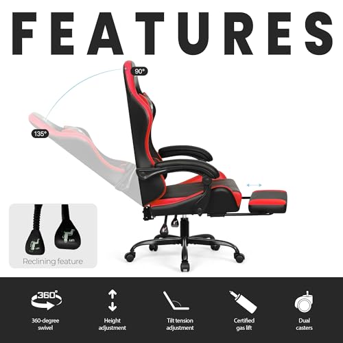 Gaming Chair with Footrest Lumbar Support High Back Recliner Ergonomic Leather Q8605