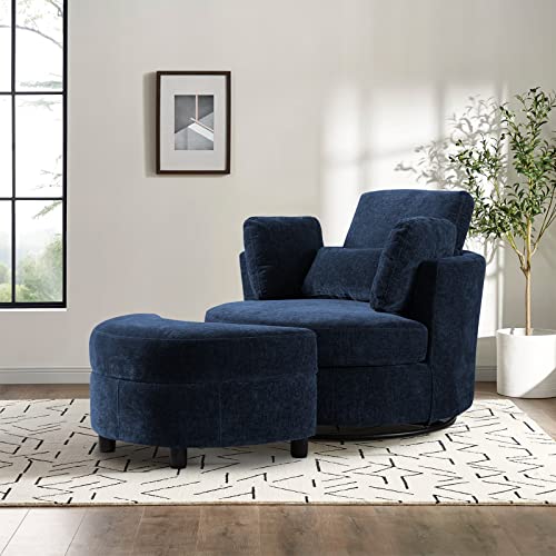 Swivel Barrel Chair with Ottoman for Living Room Bedroom, White W553228
