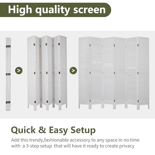 6 Panel Wood Room Divider Freestanding White 5.57 FT S6393