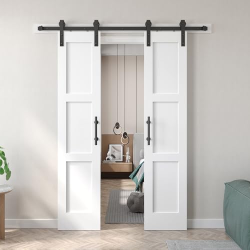 White Barn Door with Sliding Hardware Kit, 7FT, 5-Panel K864232