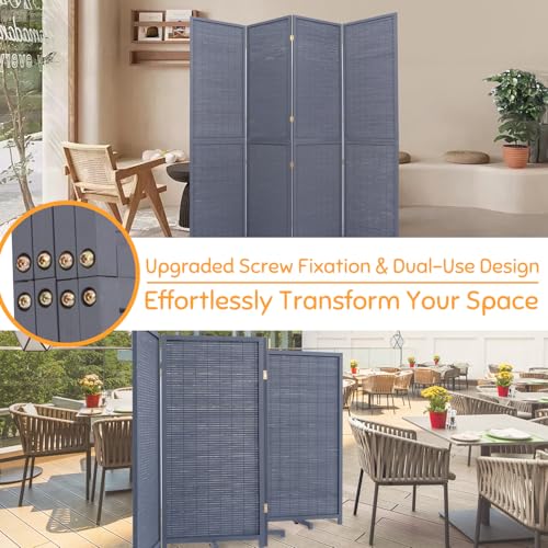 Bamboo Room Divider Folding Privacy Screen, 4 Panel, Beige T32841