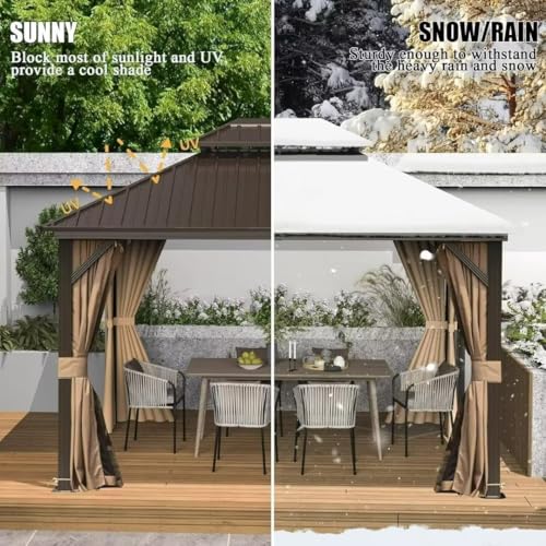 10 x 10 ft Hardtop Gazebo with Netting and Curtains, Galvanized Steel Roof for Patio and Garden X50618