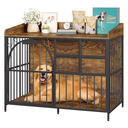 Large Dog Crate Furniture with Chew-Resistant Finish, Indoor Wooden Kennel for Medium to Large Dogs M409602