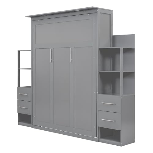 Queen Size Murphy Bed with Cabinet and LED Lights P178570