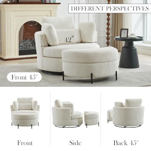 Oversized Swivel Barrel Chair with Ottoman, Chenille, Beige X252712