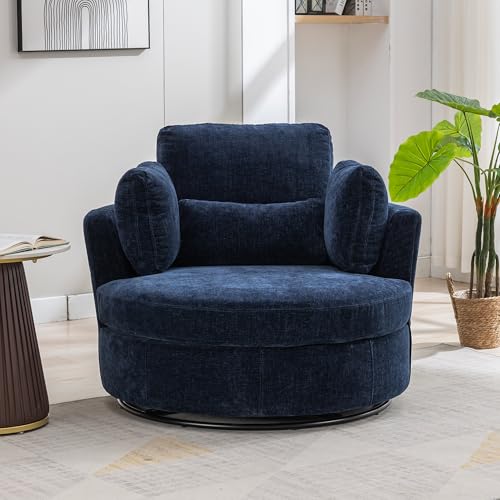 Oversized Swivel Barrel Chair with Ottoman, Chenille, Beige X252712