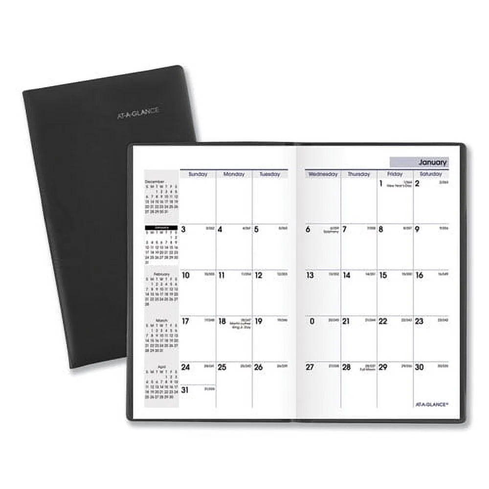 Pocket-Sized Monthly Planner, Unruled Blocks, 6 x 3.5, Black Cover, 14-Month, Bundle of 2 G73600