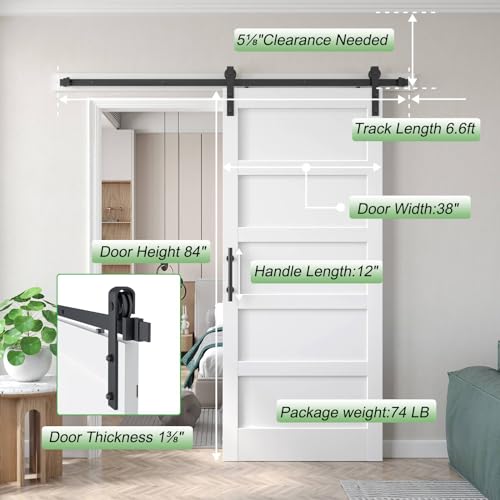 White Barn Door with Sliding Hardware Kit, 7FT, 5-Panel K864232