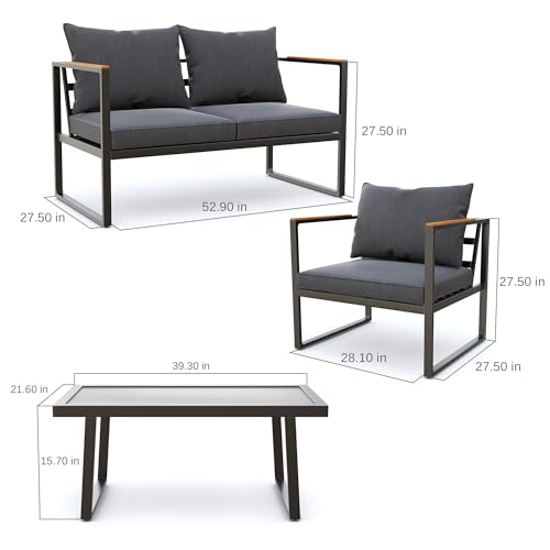 4-Piece Outdoor Patio Set with Sofa and Tempered Glass Table F97509