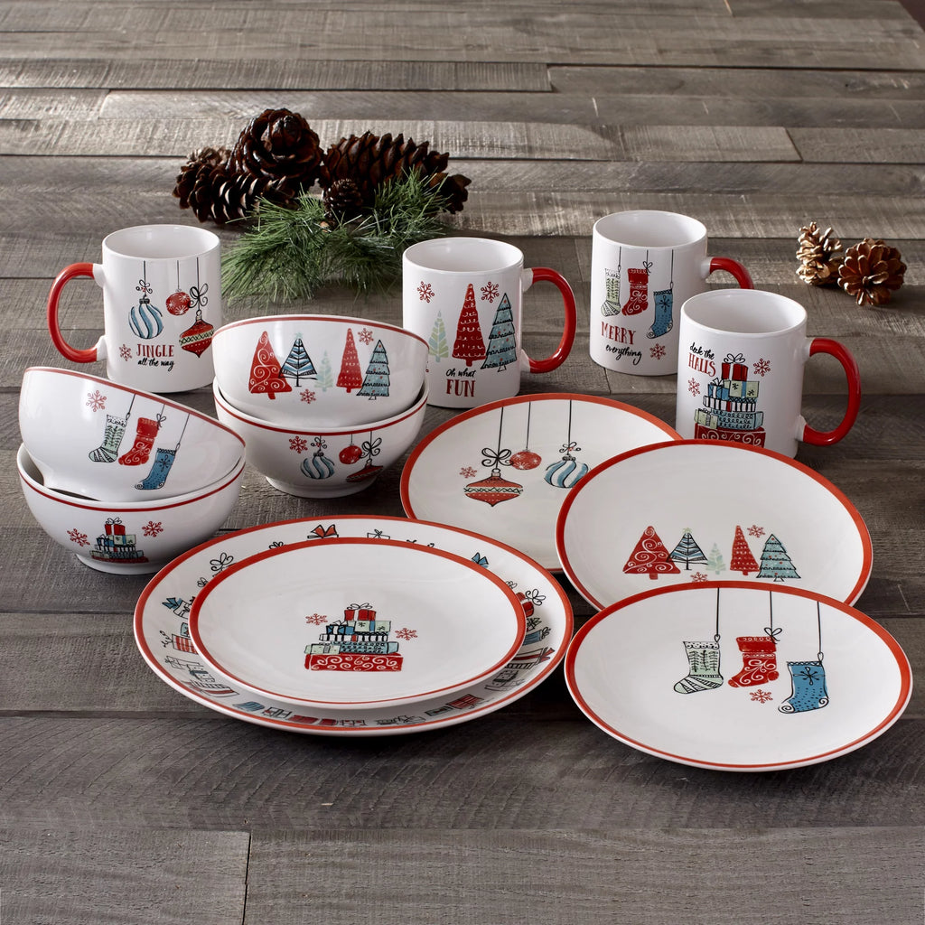 16-Piece White Porcelain Christmas Dinnerware Set T16316
