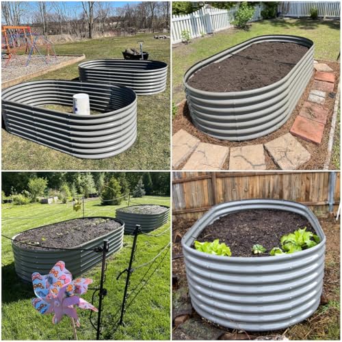 Galvanized Raised Garden Bed Oval Metal Planter Box for Vegetables Flowers A9593