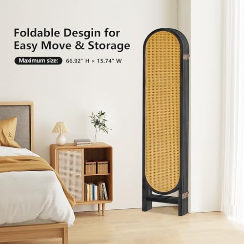 Foldable Wooden Room Divider with Hand-Woven Rattan Panels X6131