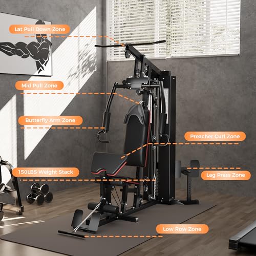 Home Gym Equipment with 150LBS Weight Stack and Pulley System R3045