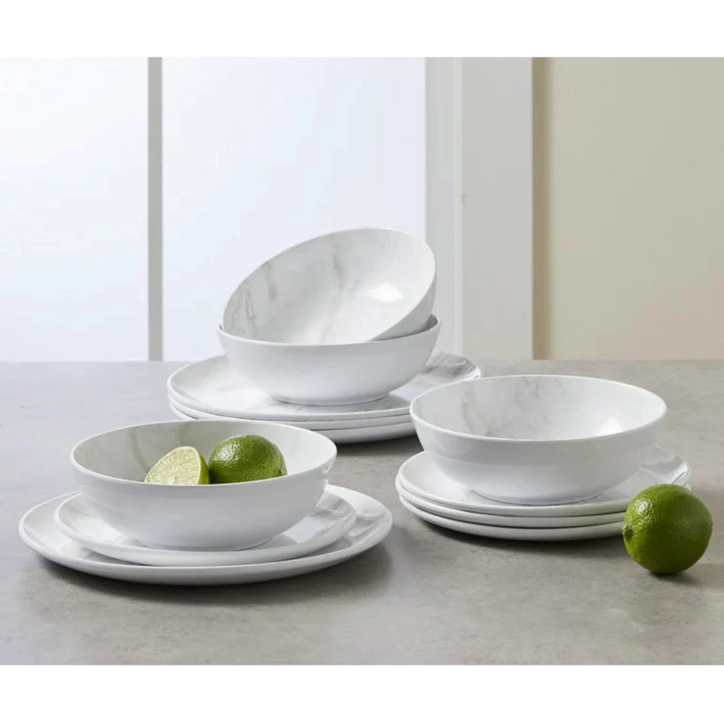 12-Piece Grey and White Marble Dinnerware Set X2249