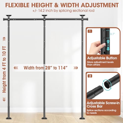Room Divider Curtain Rod, No Drilling Adjustable Freestanding Partition, Black Y90647