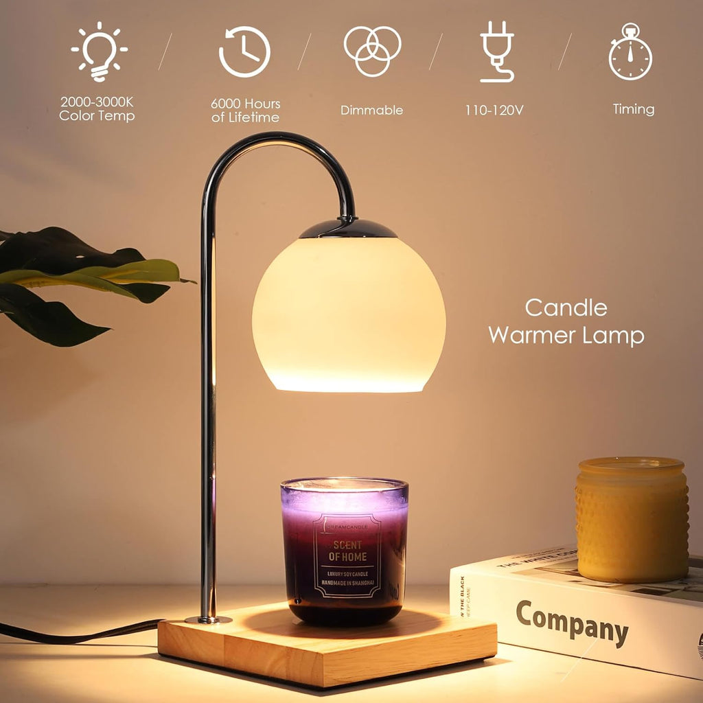 Candle Warmer Lamp with Timer and Glass Lampshade P19885