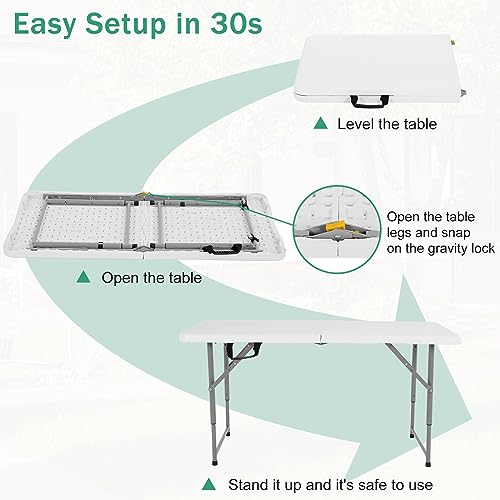 Heavy Duty Plastic Folding Table with Carrying Handle, Adjustable Height R958430