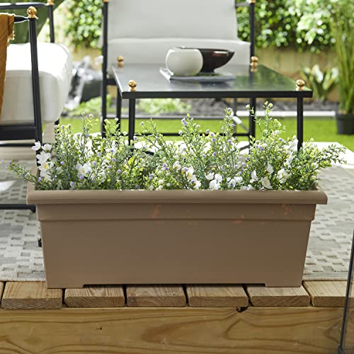28 Inch Rectangular Planter Box - Lightweight Plastic Outdoor Plant Pot with Drainage I2282