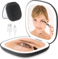Compact Travel Makeup Mirror with LED Light Up Rechargeable 1X/10X Magnifying Pocket Beauty Mirror, 3 Colors Lighting, Dimmable Small Handheld Folding Portable for Handbag Pocket