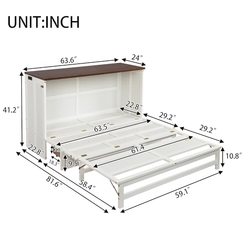 Queen Size Murphy Bed with Charging Station and Storage Drawers D4782