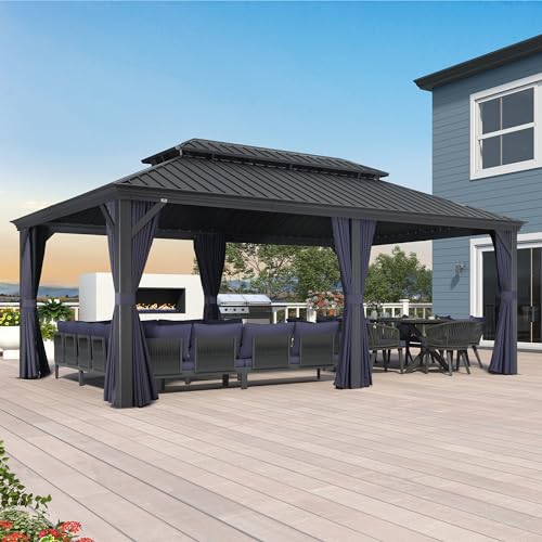 10' x 14' Permanent Hardtop Gazebo with Galvanized Steel Double Roof, Curtains and Netting Included M96664