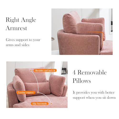 Oversized Swivel Barrel Chair with Ottoman, Chenille, Beige X252712
