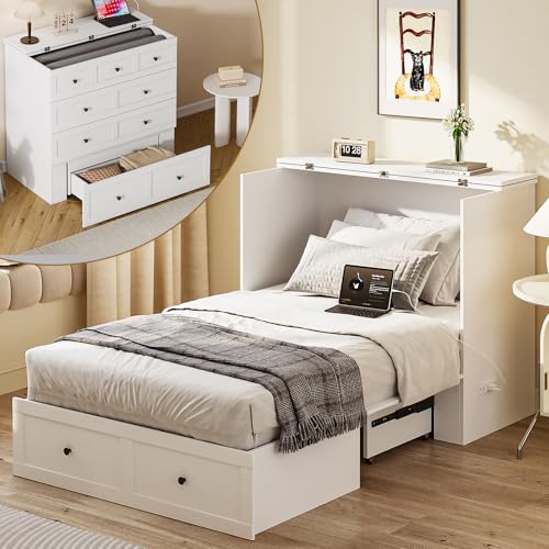 Murphy Bed with Storage and Charging Station, Foldable Panel, for Guest Bedroom, Living Room, Office V324