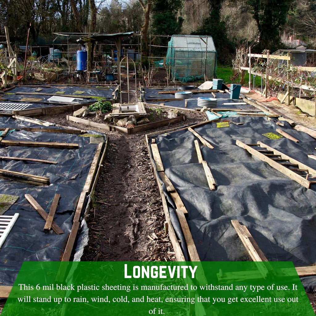 Weed Control 6 Mil Black Plastic Sheeting Heavy Duty Weed Barrier for Outdoor Gardens W88912