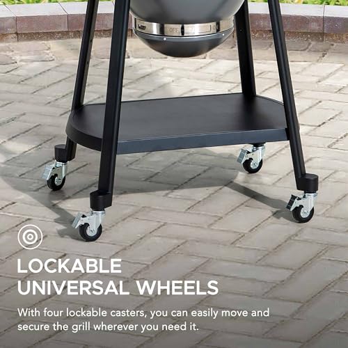 Charcoal Kamado Grill with Pizza Stone and Wheels Q84418