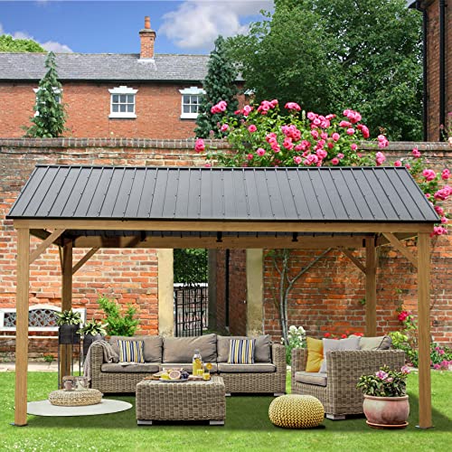 10 x 10 ft Hardtop Gazebo with Netting and Curtains, Galvanized Steel Roof for Patio and Garden X50618